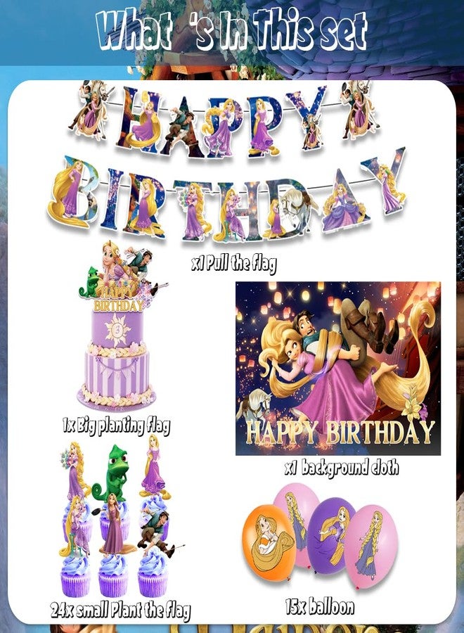 OMTO 42Pack Princess Birthday Party Supplies Pack Includes，Banner，Cake Topper，Blackdrop,Balloons for party Decoration - Image 2